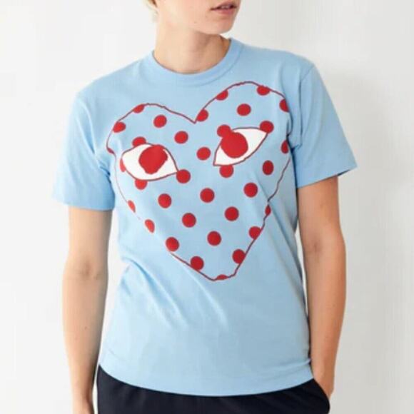Comme des Garcons PLAY Pastel Polka Dot Logo T Shirt Blue - Picture 5 of 7